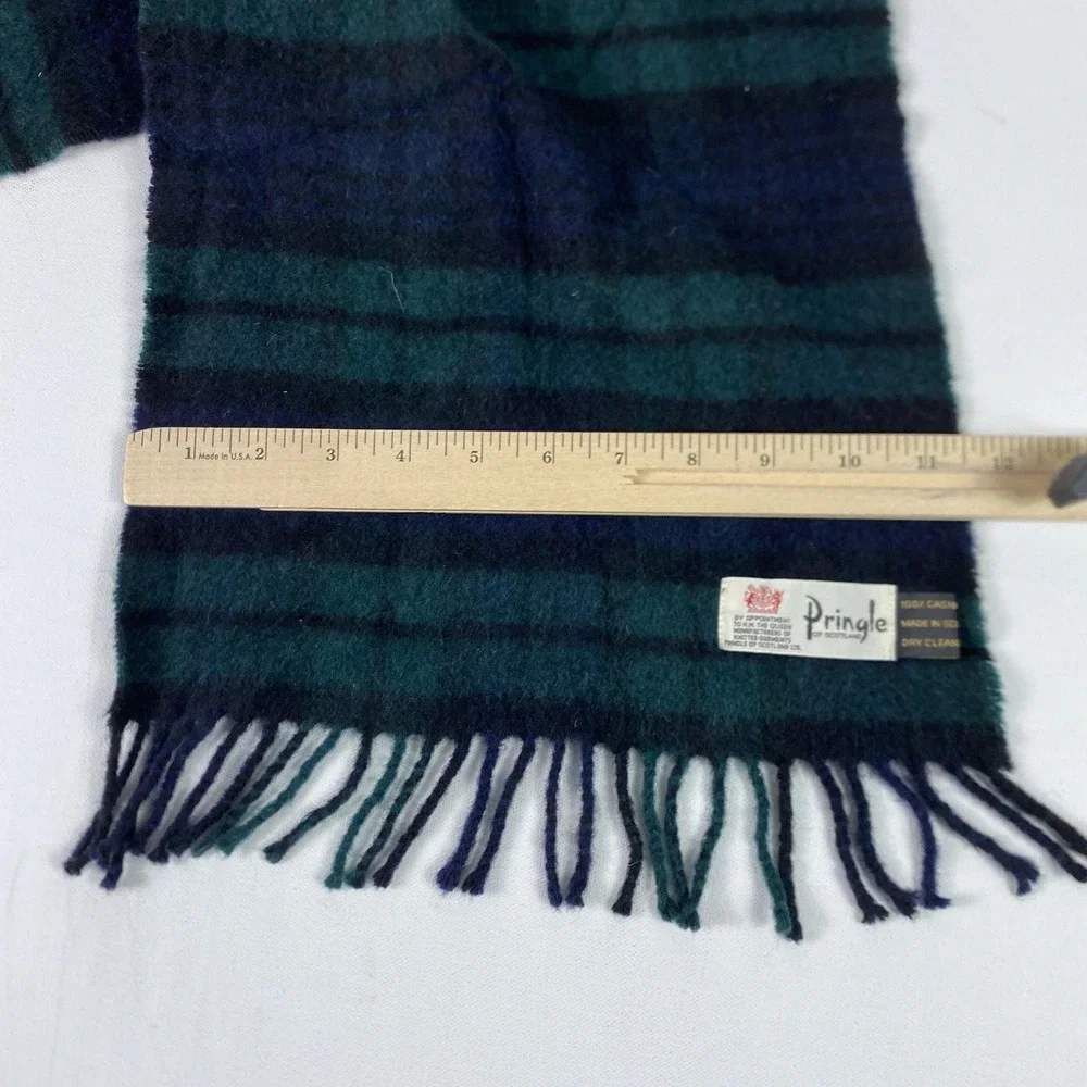 Vintage Pringle Of Scotland Scarf Womens One Size Green Cashmere‎ Plaid Fringe